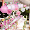 15Pcs Party Pack Paper Lanterns and Pom Pom Balls Hanging Decoration for Wedding Birthday Baby Shower-Pink/White