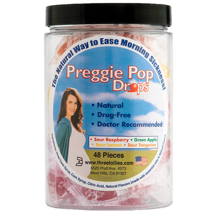 preggie pop drops morning sickness relief for pregnant women. assorted yummy candy drops for pregnancy. 48 count (expiry 8/31/2026)