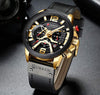 FANMIS Mens Luxury Watches Business Chronograph Dress Waterproof Leather Strap Analog Quartz Wrist Watch (Gold Black)