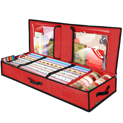 BALEINE Christmas Wrapping Paper Storage Organizer with Flexible Partitions and Pockets, 40