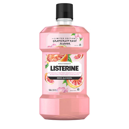 Listerine Zero Alcohol Mouthwash, Oral Rinse Kills up to 99% of Bad Breath Germs, Limited Edition Grapefruit Rose Flavor, 500 mL