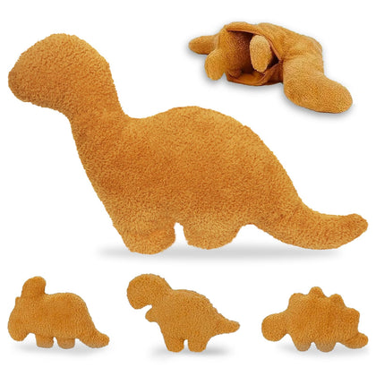 Dino Nugget Pillow Set for Fun Room Decor Include Large Dinosaur Stuffed Animal with Zipper and 3 Small Dino Nugget Plush for Birthday Gift Party Favors
