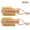 PySona 2 Pieces Natural Wooden bristle nail brushes for Cleaning Fingernail and Toenail non-slip two-sided Grip Hand foot Nail Brush Set Manicure Pedicure Scrubber Supply Men Women Girls