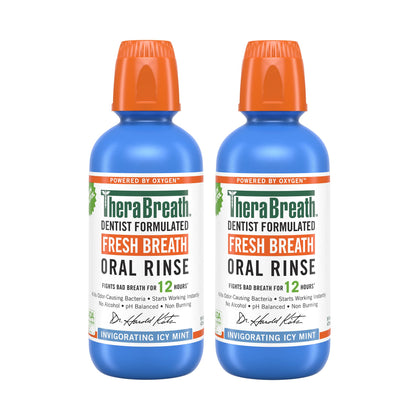 TheraBreath Fresh Breath Mouthwash, Icy Mint Flavor, Alcohol-Free, 16 Fl Oz (Pack of 2)