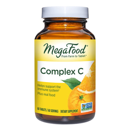 MegaFood Complex C - Immune Support - A Daily Dose of Vitamin C Delivered With Real Food - Vegan - Non-GMO - Gluten Free, Made Without 9 Food Allergens - 60 Tabs