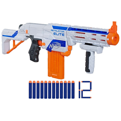 NERF N-Strike Elite Retaliator Blaster, Stock, Grip, Barrel, 12-Clip, 12 Darts, Outdoor Toys for Kids 8+ (Amazon Exclusive)