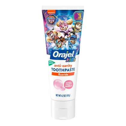 Orajel Kids Paw Patrol Anti-Cavity Fluoride Toothpaste, Natural Fruity Bubble Flavor, 4.2oz Tube