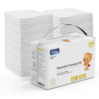 Disposable Changing Pad Liners (100 Pack) Super Soft, Disposable Changing Pads, Ultra Absorbent & Waterproof - Covers Any Surface for Mess Free Baby Diaper Changes (White)