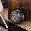 ManChDa Antique Mechanical Pocket Watches for Men Lucky Dragon Phoenix Pocket Watch with Chain Black Skeleton Dial Roman Numberals Gifts for Fathers Day