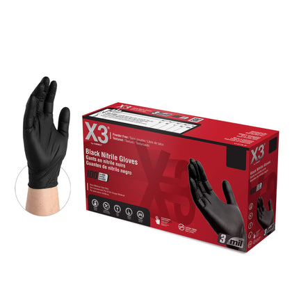 x3 nitrile disposable gloves, 3 mil, latex and powder-free, textured, food safe, ideal for industrial and home use, black, small, box of 100