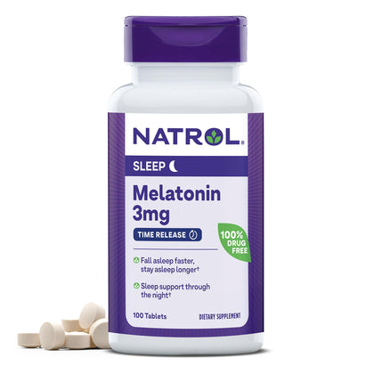 Natrol Melatonin Time Release Tablets, Helps You Fall Asleep Faster, Stay Asleep Longer, Strengthen Immune System, 100% Vegetarian, 3mg, 100 Count