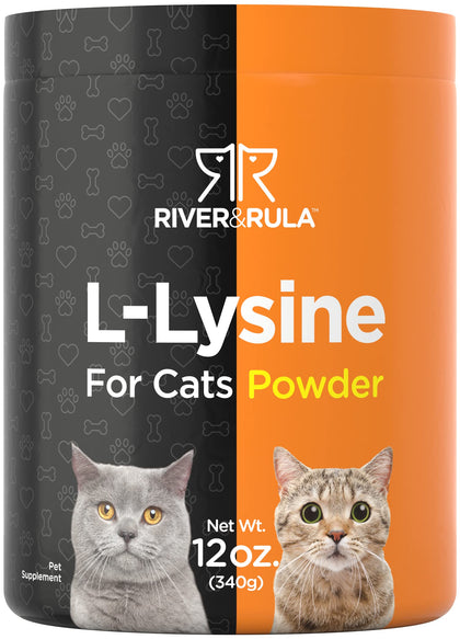 L-Lysine Powder for Cats 500mg | 12oz | Cat Health Supplement | Non-GMO, Vegetarian Formula | by River & RULA