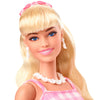 Barbie The Movie Doll, Margot Robbie as Barbie, Collectible Doll Wearing Pink and White Gingham Dress with Daisy Chain Necklace for 6 years and up