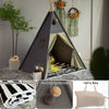 TreeBud Teepee Tent for Kids Stripe Padded Mat Foldable Dark Tone Grey Play Tents for Girl and Boy with Carry Case Wooden Pole Printing Canvas Tepee Playhouse for Child Indoor Outdoor