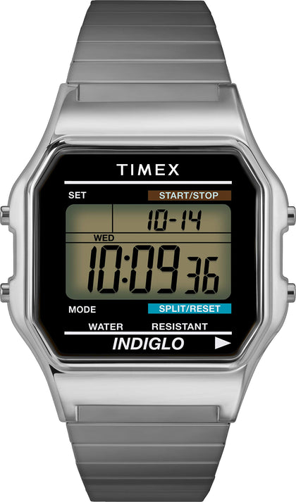 Timex Men's T78587 Classic Digital Silver-Tone Stainless Steel Expansion Band Watch