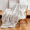 Cozy Bliss Faux Fur Throw Blanket for Couch, Cozy Warm Plush Striped Blanket for Sofa Bedroom Living Room, 50 * 60 Inches Beige