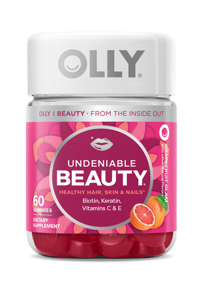 OLLY Undeniable Beauty Gummy, For Hair, Skin, Nails, Biotin, Vitamin C, Keratin, Chewable Supplement, Grapefruit, 30 Day Supply - 60 Count