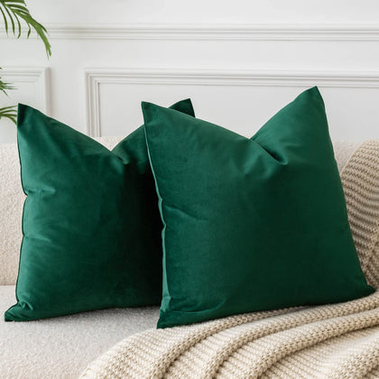 JUSPURBET Dark Green Velvet Throw Pillow Covers 22x22 Set of 2,Decorative Soft Solid Cushion Cases for Couch Sofa Bed