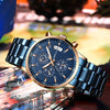 CRRJU Mens Watches Fashion Business Quartz Analog Auto Date Men's Watch Blue Stainless Steel Band Waterproof Chronograph Wrist Watch for Men