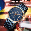 CRRJU Mens Watches Fashion Business Quartz Analog Auto Date Men's Watch Blue Stainless Steel Band Waterproof Chronograph Wrist Watch for Men