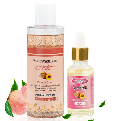 forvirness Feminine Wash & Natural Yoni Oil Set - Cleanse, Remove Odor, pH Balance for Women, Tested Yoni Wash, 1 fl.oz Peach Feminine Oil & 6.7 fl.oz Vaginal Intimate Wash with Cleaning Factor