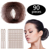 Zonon Hair Nets Invisible Elastic Edge Mesh and U Shaped Pins Set, 50 Pieces 50 cm Individual Package Invisible Hair Nets, 40 Pieces U Shaped Pins for Ballet Bun, Sleeping, Women and Wig (Brown)