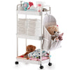 Barydat Baby Diaper Cart with Wheels and Handle 3 Tier Rolling Cart Diaper Organizer with Hanging Diaper Stacker Nursery Caddy Baby Organizer for Storage Baby Clothes, Wipes, Bibs, Changing Table Mats