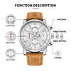 BENYAR Mens Watches Chronograph Analog Quartz Watch Silver Black Stainless Steel Watch for Men Stylish Business Sports Waterproof Wristwatch Elegant Gift Brown Leather Strap