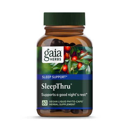 Gaia Herbs SleepThru - Natural Sleep Support Supplement with Organic Ashwagandha Root, Organic Magnolia Bark, Passionflower, and Jujube Date - 60 Vegan Liquid Phyto-Capsules (30-Day Supply)