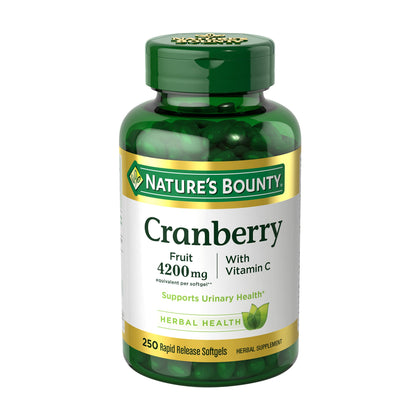 Nature's Bounty Cranberry 4200mg With Vitamin C, Urinary Health & Immune Support, Cranberry Concentrate, 250 Rapid Release Softgels