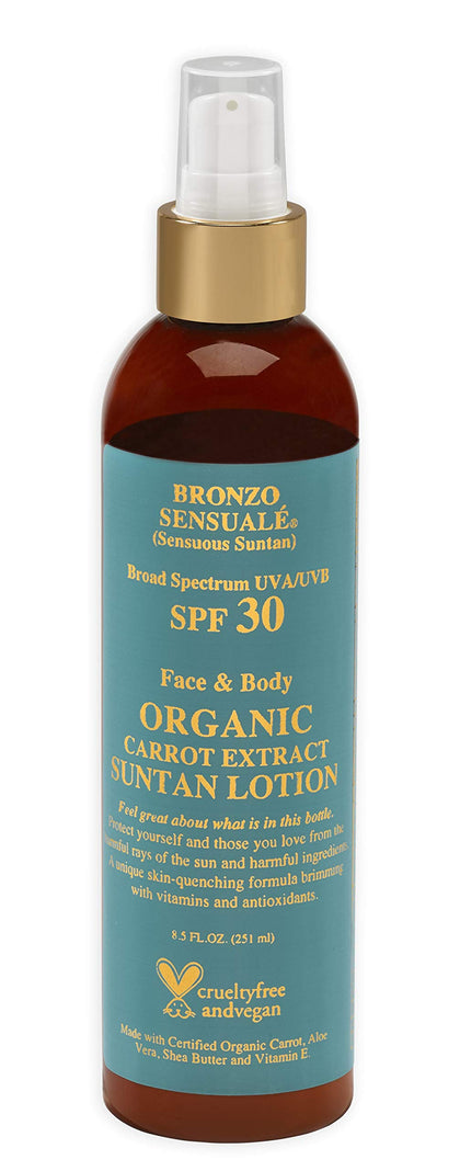 Bronzo Sensuale SPF 30 Sunscreen Protective Golden Tanning Organic Carrot Lotion 8.5 Ounces.