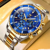 Blue Watches for Men Large Face Analog Quartz Cheap Watch Men Big Wrist Water Resistant Moon Phase Men Stainless Steel Gents Watches Multifunction Luminous Nice Men Wrist Watches for Groomsmen Reloj