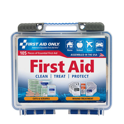 first aid only on-the-go emergency first aid kit for home, work, and travel, 105 pieces (expiry -11/17/2024)