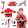 Lesheng space Kids Firefighter Costume, Pretend Fire Chief Outfit with Realistic Toy Kit, Halloween Role Play Dress Up Set for Toddlers Ages 3+