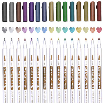 metallic brush markers and metallic brush tip pen set - 15 colours