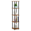 FURINNO Turn-N-Tube 5-Tier Corner Square Rack Display Shelf, Round, Light Cherry/Black