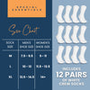 Special Essentials 12 Pairs Cotton Diabetic Crew Socks - Non-Binding Wide Top Comfort & Support for Men & Women White 10-13