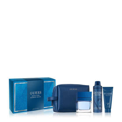 Guess Seductive Blue Men / Homme Eau de Toilette 4 Piece Gift Set - Cologne Spray 3.4 Fl. Oz., Deodorizing Body Spray 6.0 Oz., Shower Gel 3.4 Fl. Oz., & Pouch