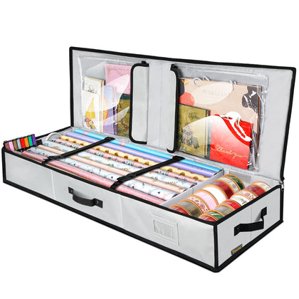 BALEINE Christmas Wrapping Paper Storage Organizer with Flexible Partitions and Pockets, 40