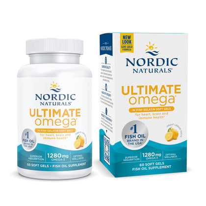 Nordic Naturals Ultimate Omega in Fish Gelatin, Lemon Flavor - 60 Soft Gels - 1280 mg Omega-3 - High-Potency Fish Oil Supplement - EPA & DHA - Promotes Brain & Heart Health - Non-GMO - 30 Servings