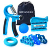 IMENSEAS Hand Grip Strengthener 7 Pack Adjustable Hand Gripper, Finger Stretcher Resistance Extensor Bands, Finger Exerciser, Grip Strength Ring & Stress Relief Ball for Athletes & Musicians - Blue