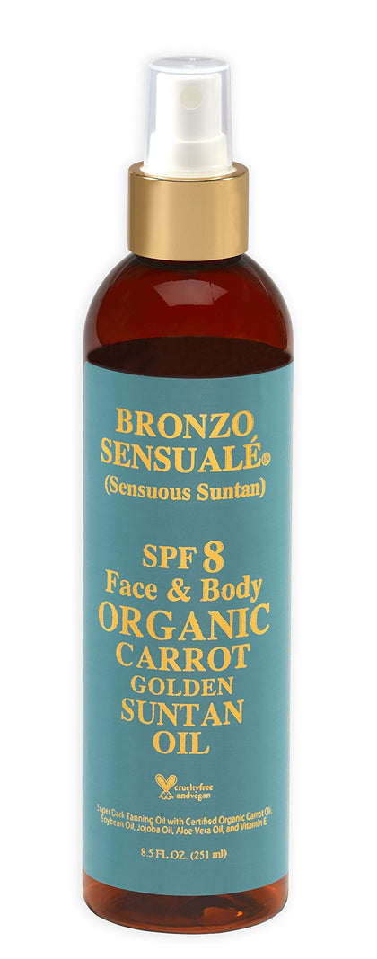 Bronzo Sensuale SPF 8 Sunscreen Deep Golden Tanning Organic Carrot Oil 8.5 Ounces