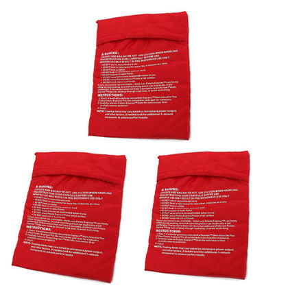 KISEER 3 Pack Reusable Microwave Potato Bag Baked Potato Cooker Pouch, Red