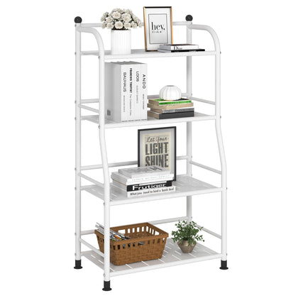 FKUO 4 Tier Metal Shelf Storage Shelves Living Room Bookshelf Bathroom Corner Storage Rack for Kitchen,Indoor Plant Stand (Matte White, 4 Tier)