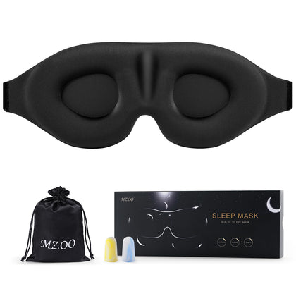 MZOO Sleep Eye Mask for Men Women, 3D Contoured Cup Sleeping Mask & Blindfold, Concave Molded Night Sleep Mask, Block Out Light, Soft Comfort Eye Shade Cover for Travel Yoga Nap, Black