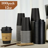 100 Pack 12 oz Paper Drinking Cups with Lids Sleeves and Stirring Sticks, for Cold/Hot Chocolate Drinks, Black Coffee, Disposable for Home, Stores and Cafes.