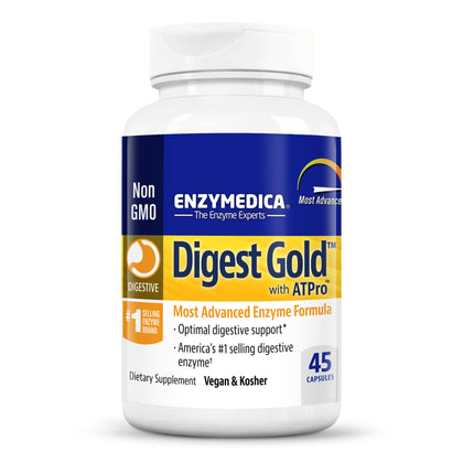 Enzymedica Digest Gold + ATPro, Maximum Strength Digestive Enzymes, Helps Digest Large Meals for Instant Bloating Relief, 45 Count