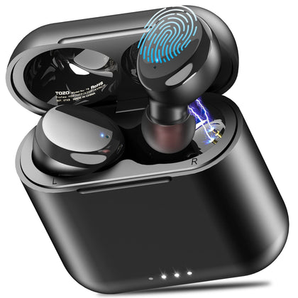 TOZO T6 True Wireless Earbuds Bluetooth 5.3 Headphones Touch Control with Wireless Charging Case IPX8 Waterproof Stereo Earphones in-Ear Built-in Mic Headset Premium Deep Bass Black