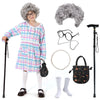 FAYBOX Old Lady Wig Costume for Kids,100 Days of School Costume for Girls,Grandma Granny Costume Wig for Halloween Cosplay8-10