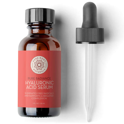 Hyaluronic Acid Serum for Face - Pure Hyaluronic Acid with Vitamins C & E - Non-Greasy + Non-Comedogenic Formula, Age Defying, Wrinkle Reducing Facial Serum by Pure Body Naturals